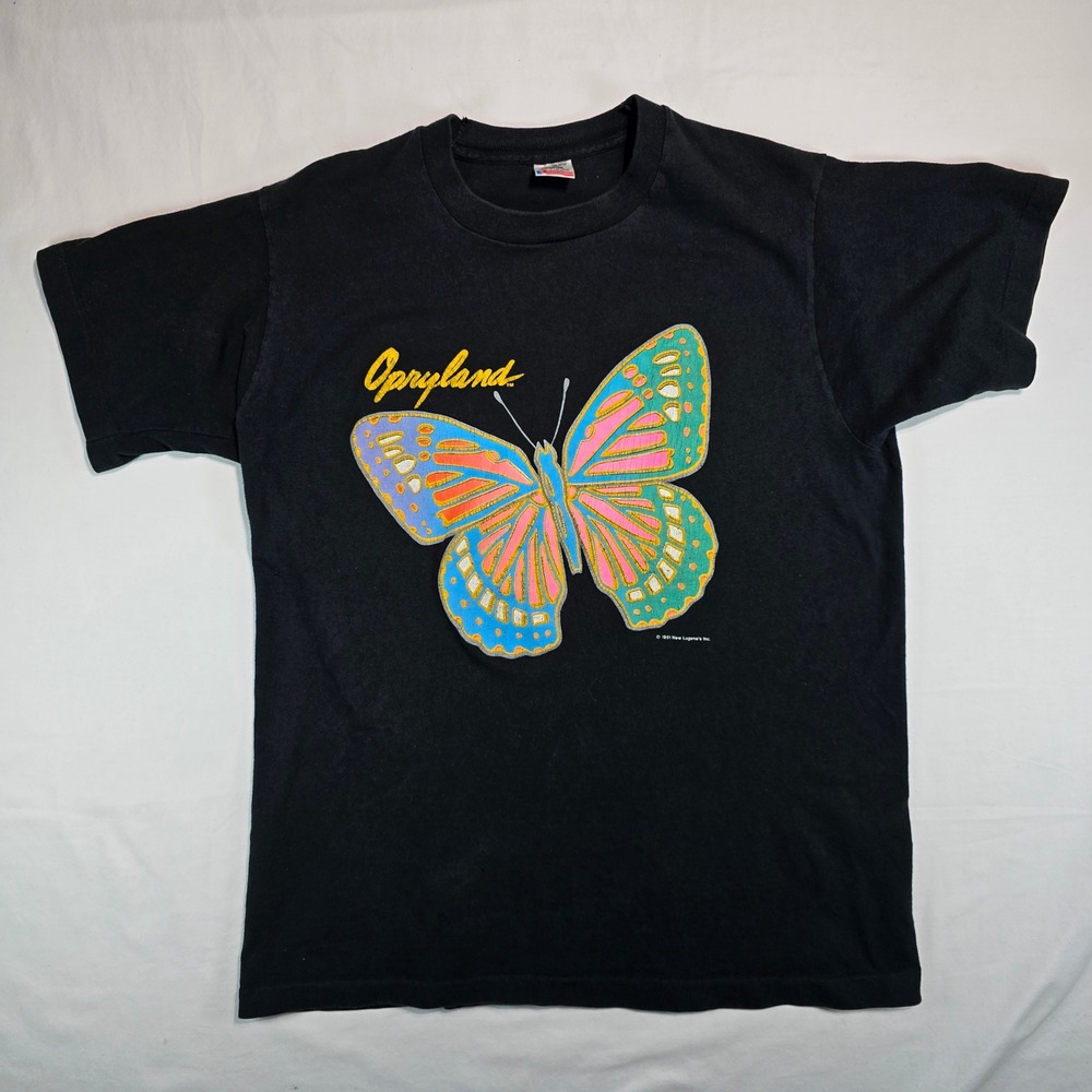 Vintage 1991 Opryland USA Butterfly T-Shirt Black Large Fruit of the Loom USA